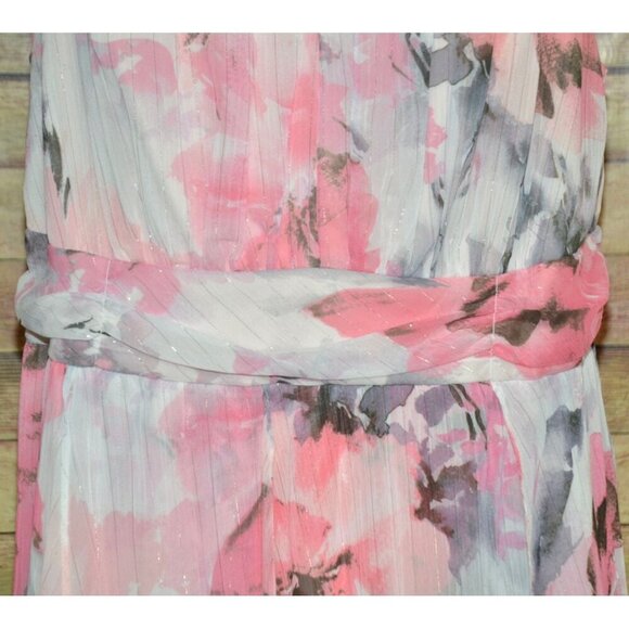 R & M Richards Pink Floral Ruffled Maxi Dress Women's 16W Chiffon Fairy Feminine - Picture 5 of 15